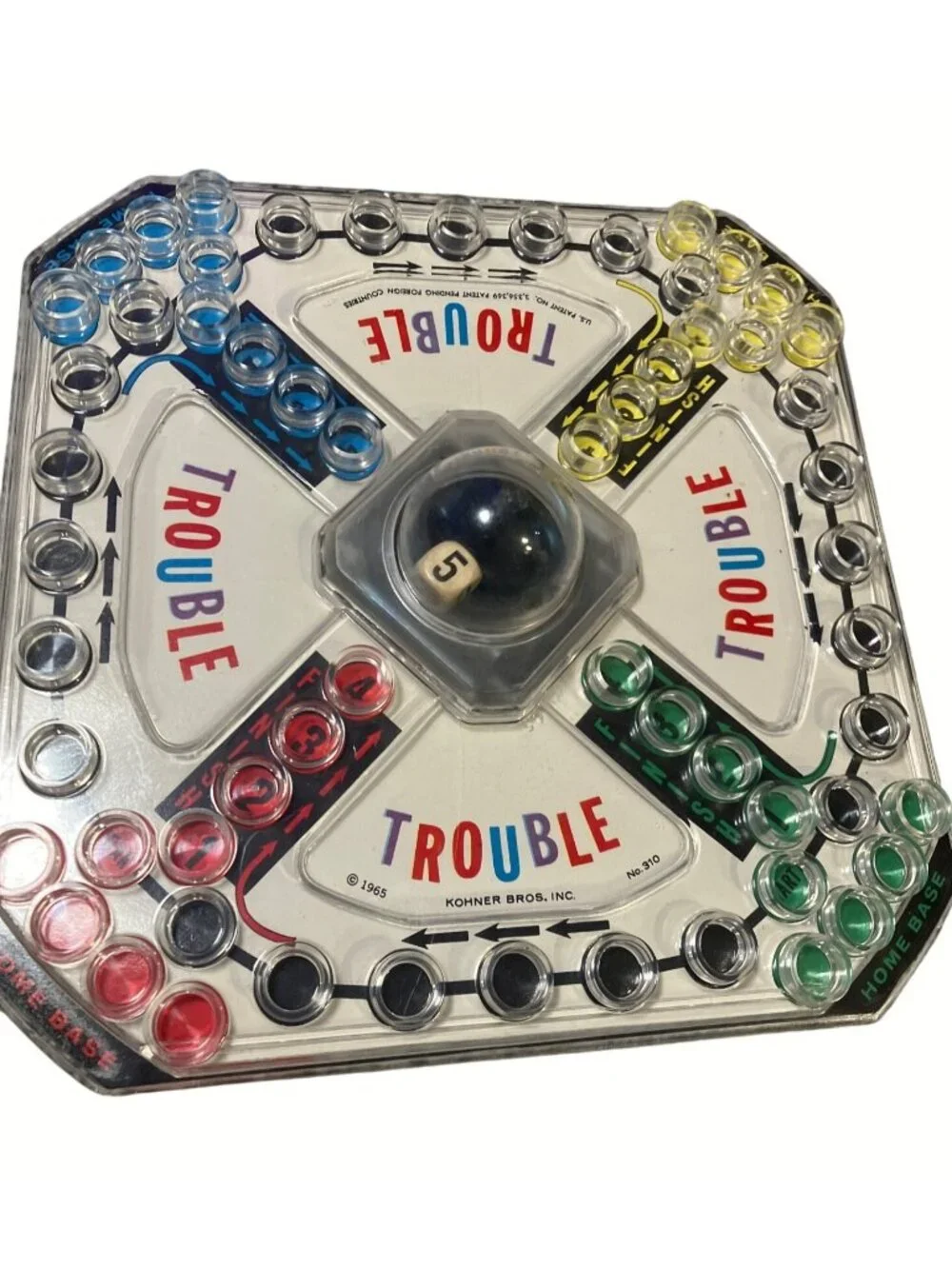 Trouble Board Game With Pop-O-Matic Dice Shaker Kohner Bros 1965 Complete Set